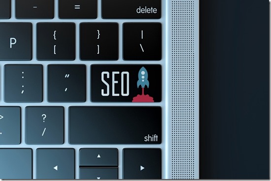 Search engine optimization sign over laptop keyboard