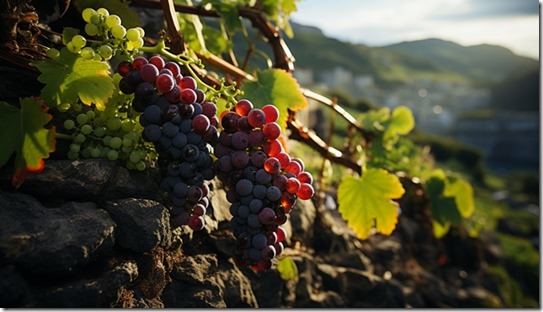 Grape vineyard in autumn, winery growth, ripe fruit, rural scene generated by artificial intellingence