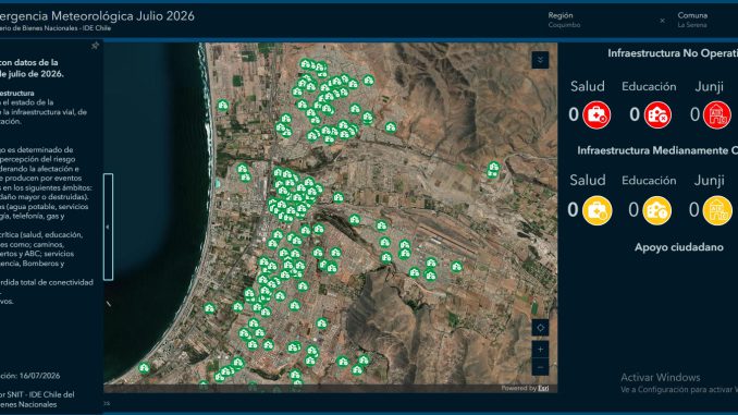 Mapa digital del visor territorial SNIT mostrando zonas de riesgo por sistema frontal
