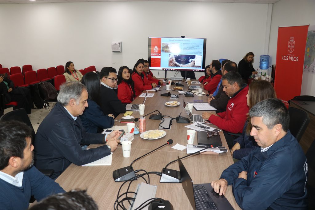Funcionarios municipales visitando locales comerciales en Los Vilos para aplicar la ficha FEEC tras las lluvias