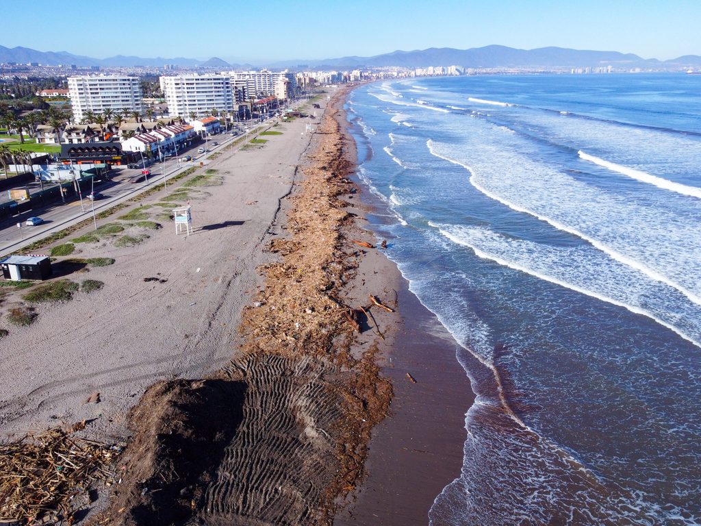 Personal trabajando en la limpieza del borde costero de La Serena para la reactivación turística