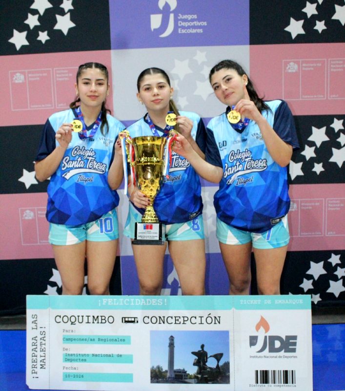 Equipos de básquetbol del Colegio Santa Teresa de Jesús celebrando su victoria en el campeonato regional escolar