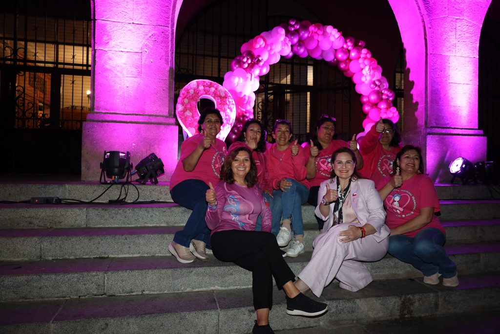 Edificio del Gobierno Regional de Coquimbo iluminado de rosado por el mes del cáncer de mama